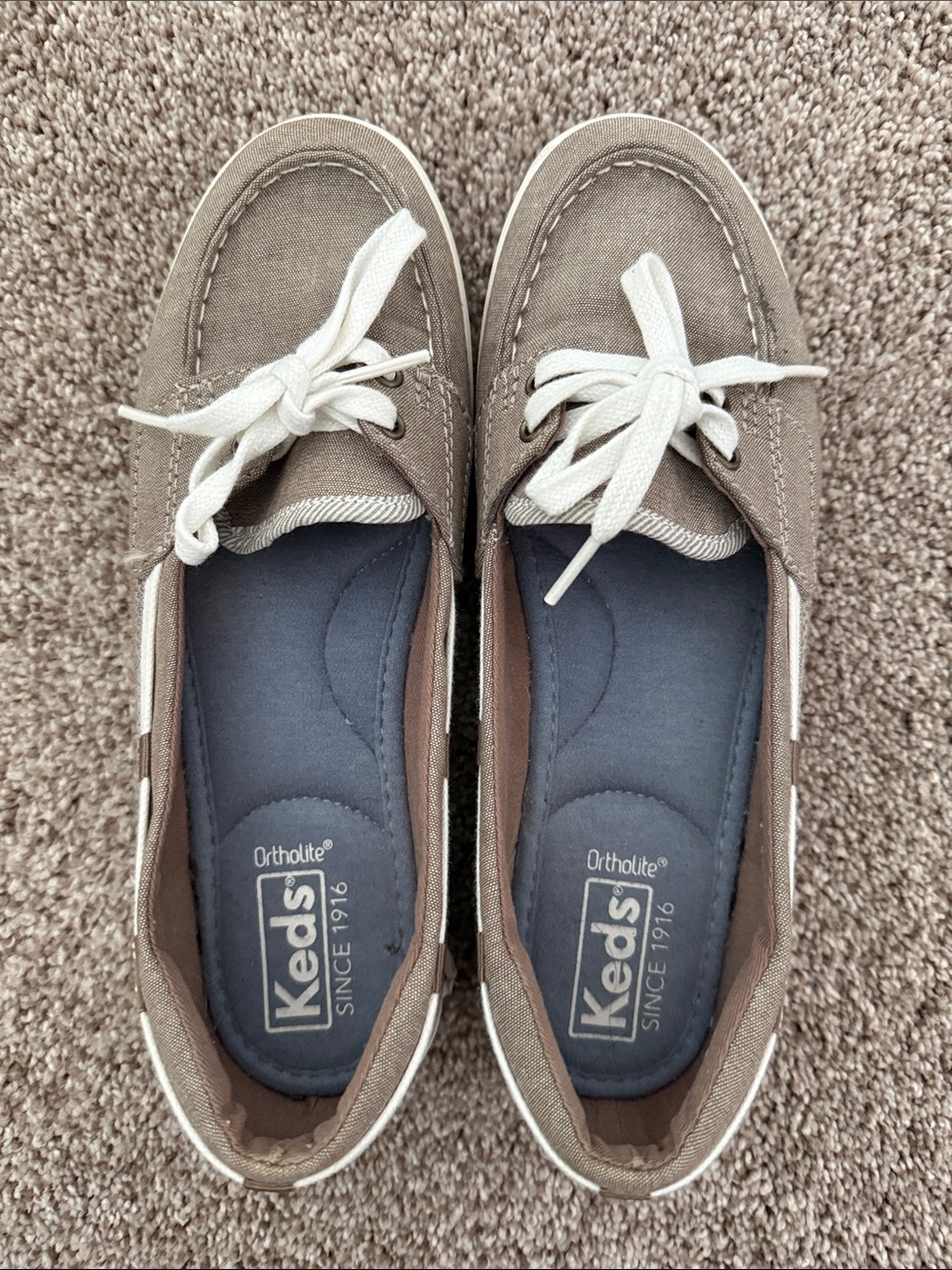 Keds Taupe Canvas Boat Shoes with Cream Laces